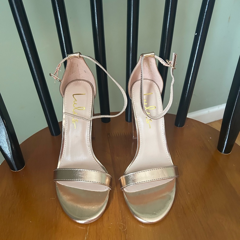 Lulu's Rose Gold Metallic Ankle-Strap Heels